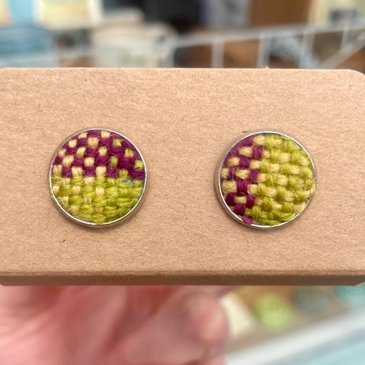Small Stud Earrings Plaid Design
