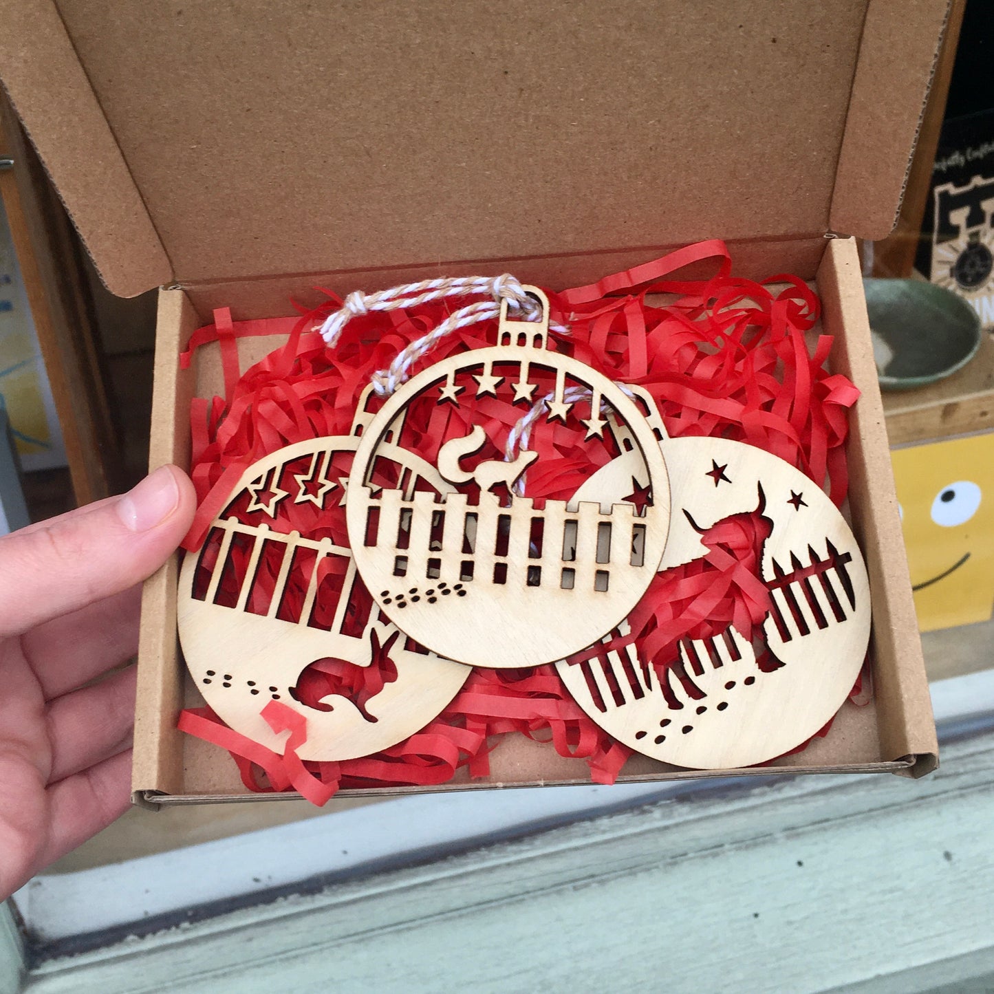 Pack of 3 Laser Cut Wooden Christmas Decorations