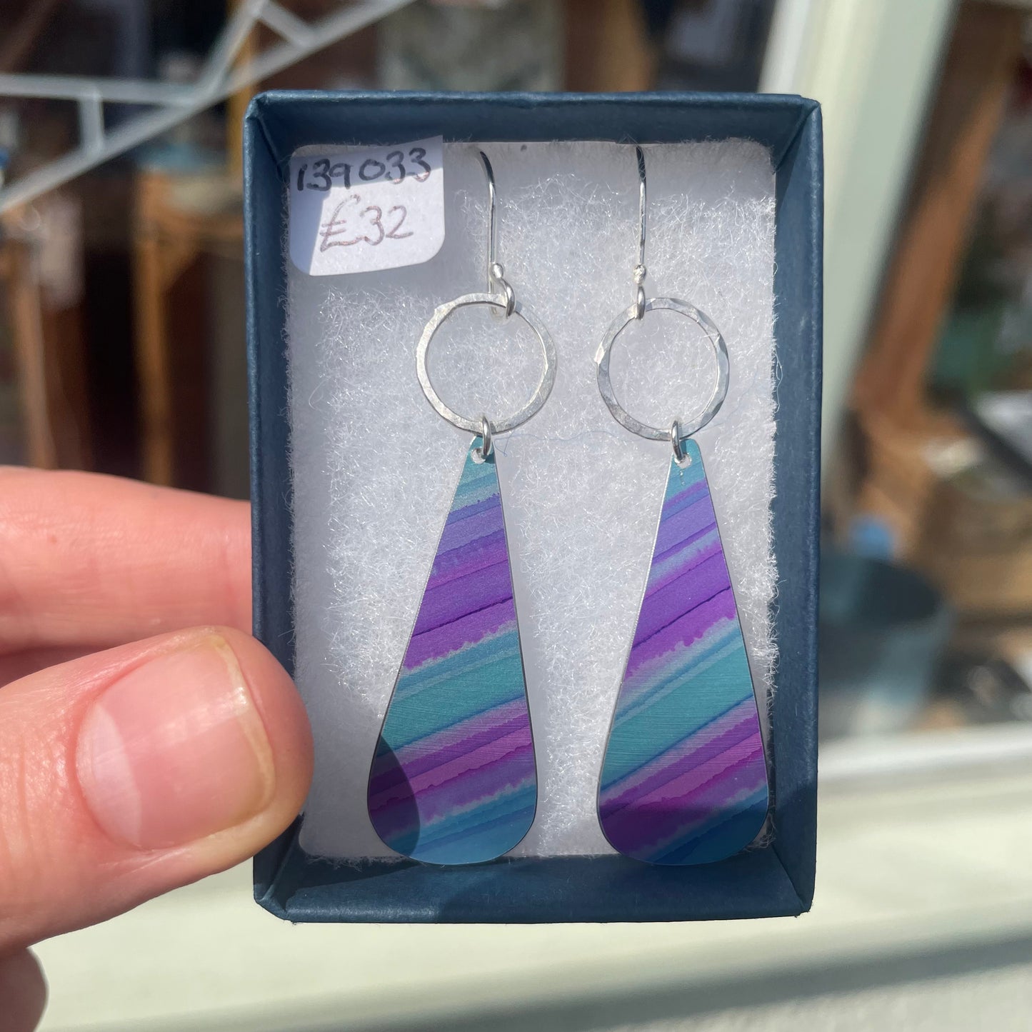 Large Striped Tear-Drop Earrings