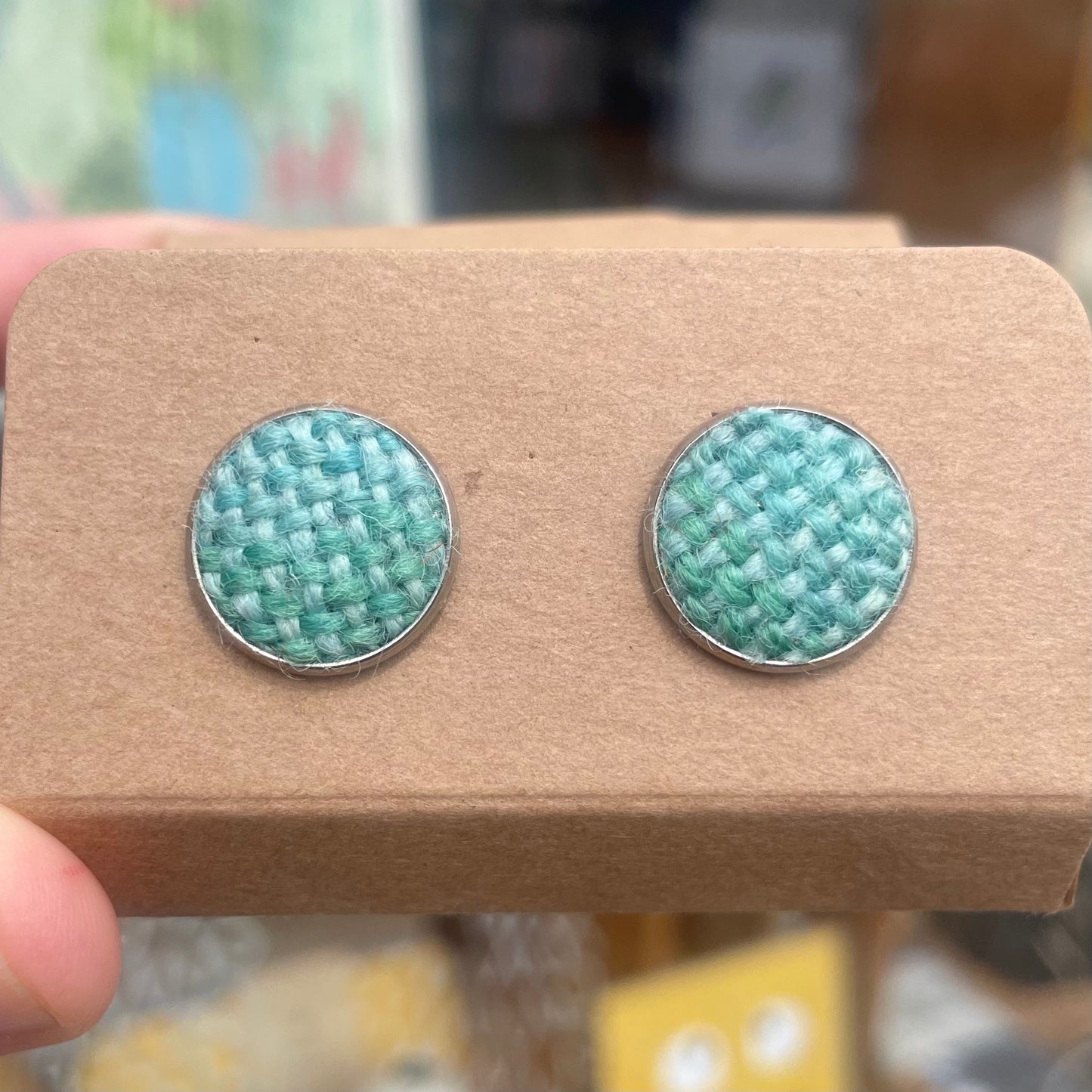 Small Stud Earrings Plaid Design