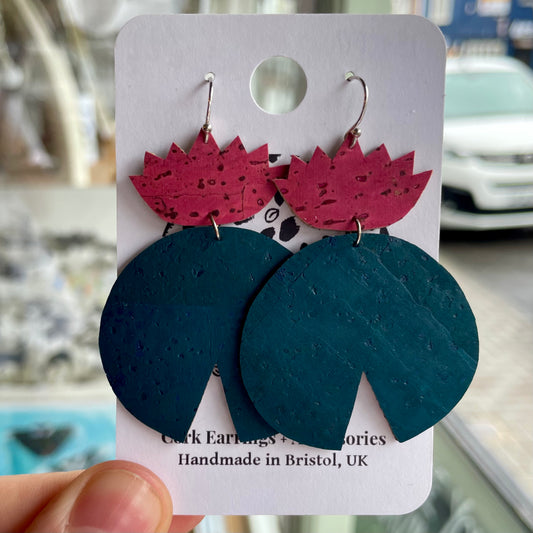 Lotus Leaf & Flower Earrings Cork