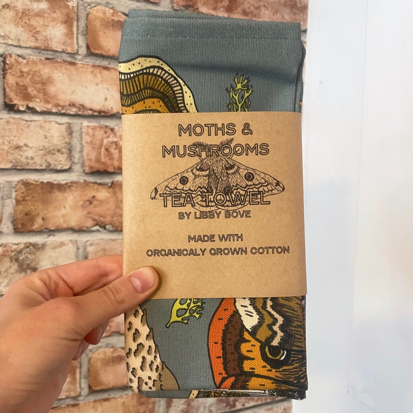 Moths & Mushrooms Tea Towel Blue