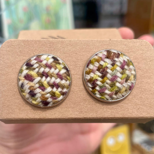 Large Stud Earrings Plaid Design