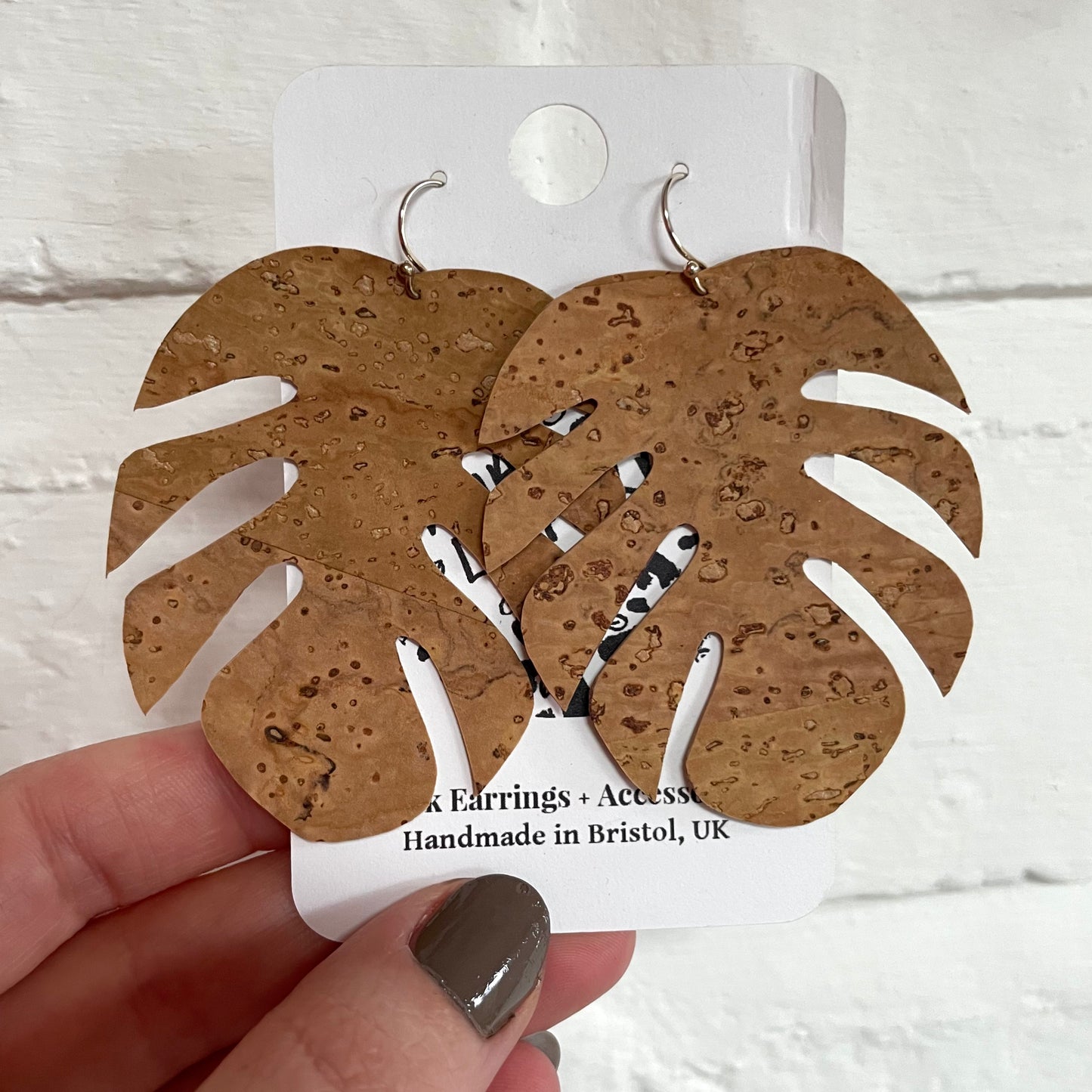 Natural Monstera Earrings Cork