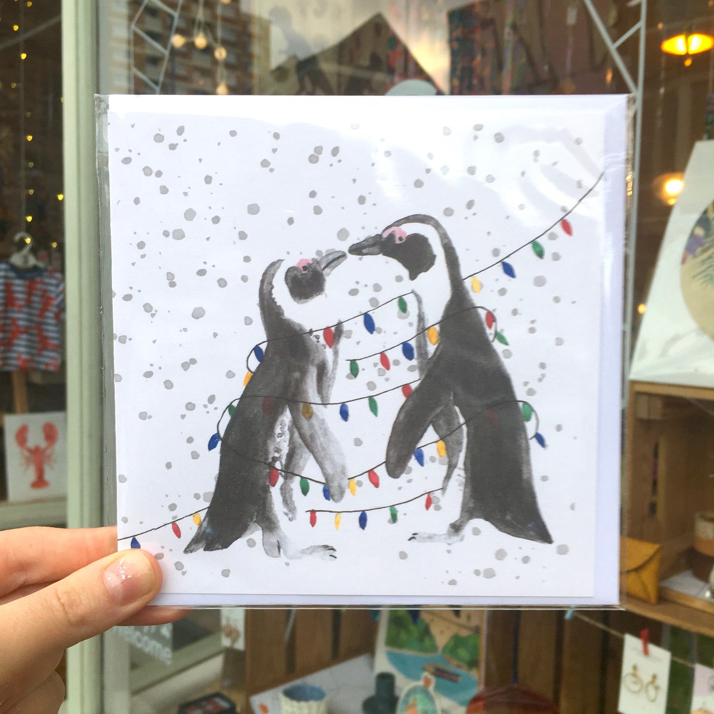 Penguins & Christmas Lights Card