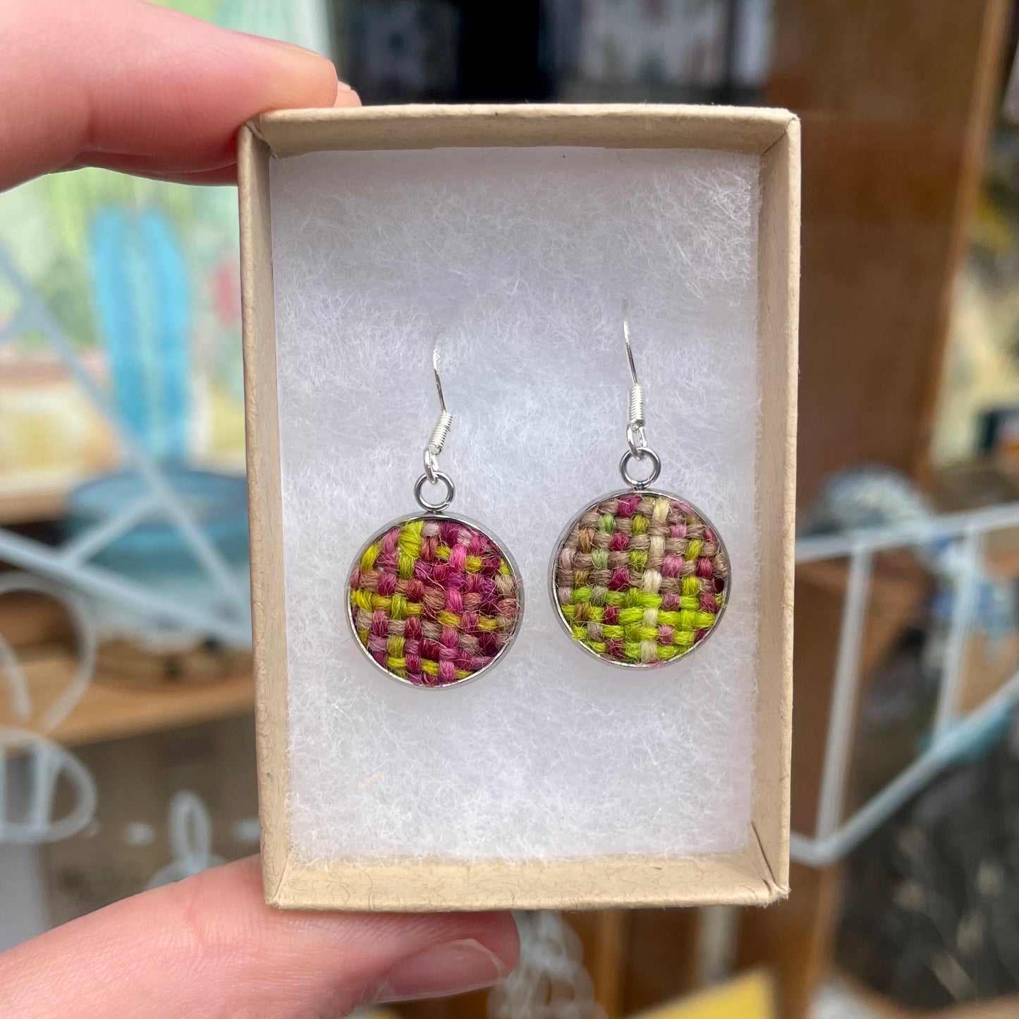 Small Drop Earrings Plaid Design