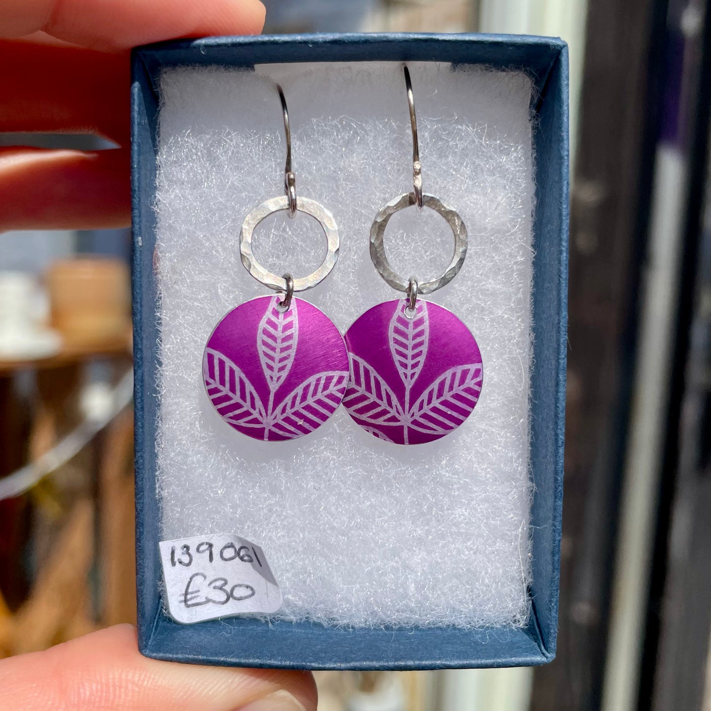 Leaf Circle and Silver Ring Earrings