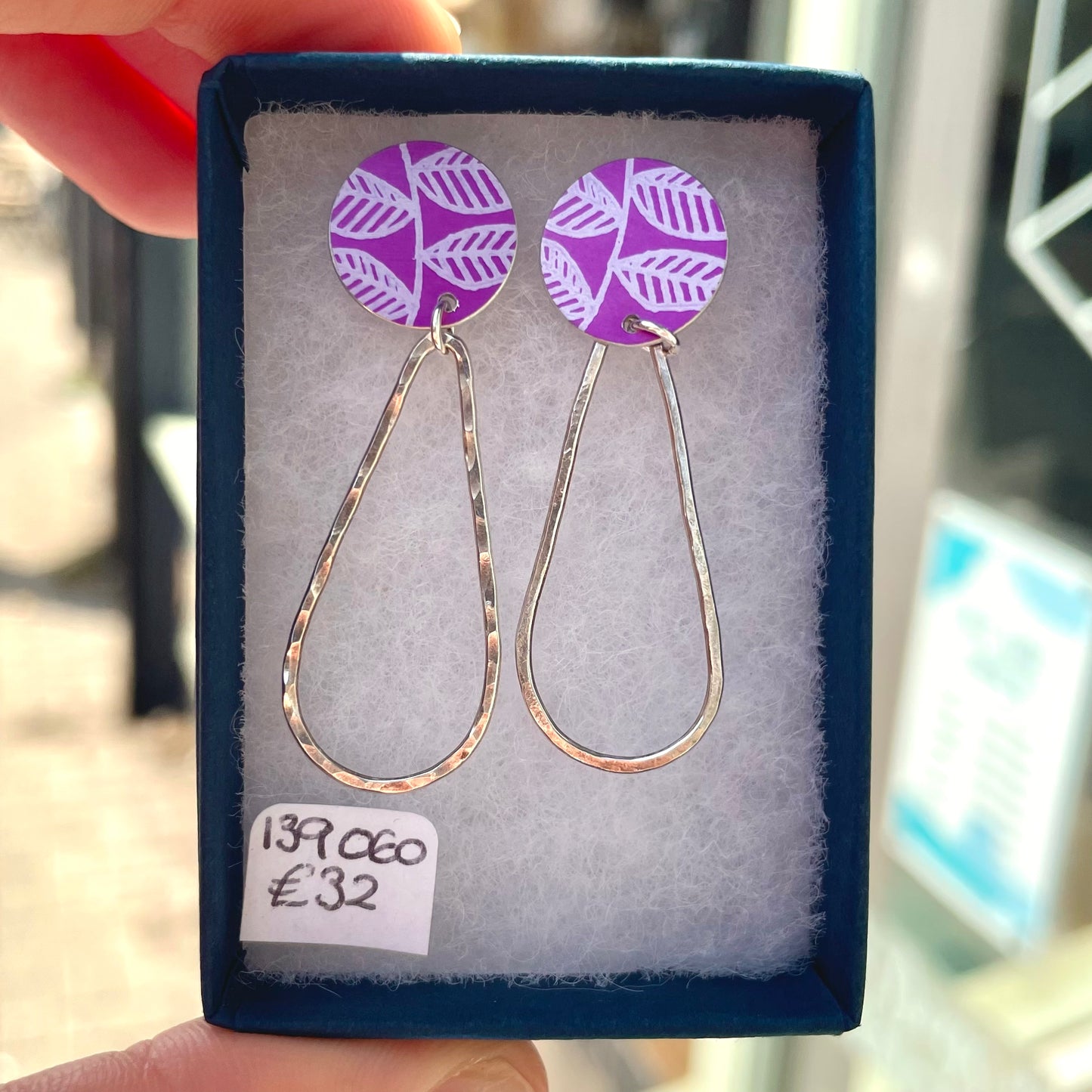 Leaf Stud and Silver Drop Earrings