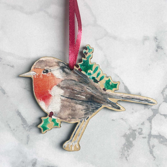 Robin Wooden Christmas Decoration
