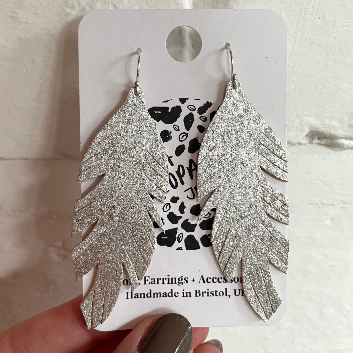 Silver Feather Earrings Cork