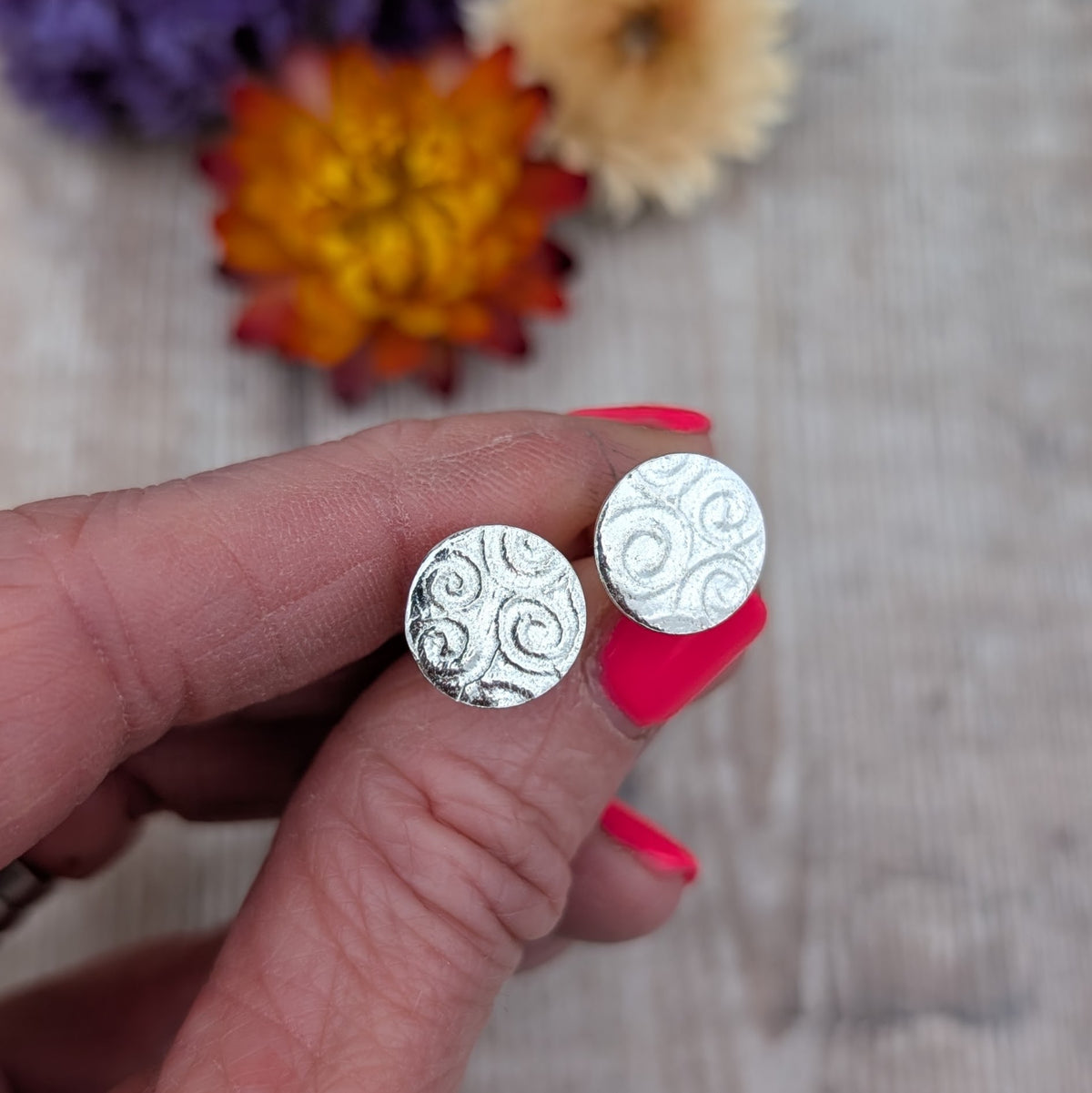 Silver Stud Earrings - Honeycomb - Spiral