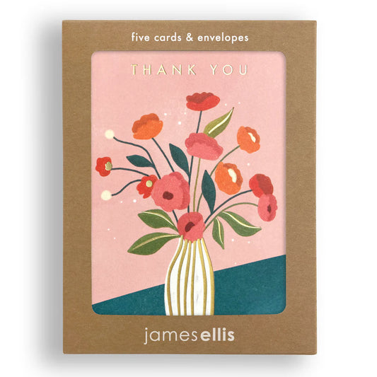 Mini Thank You Cards Pack Of 5 - Flower Vase
