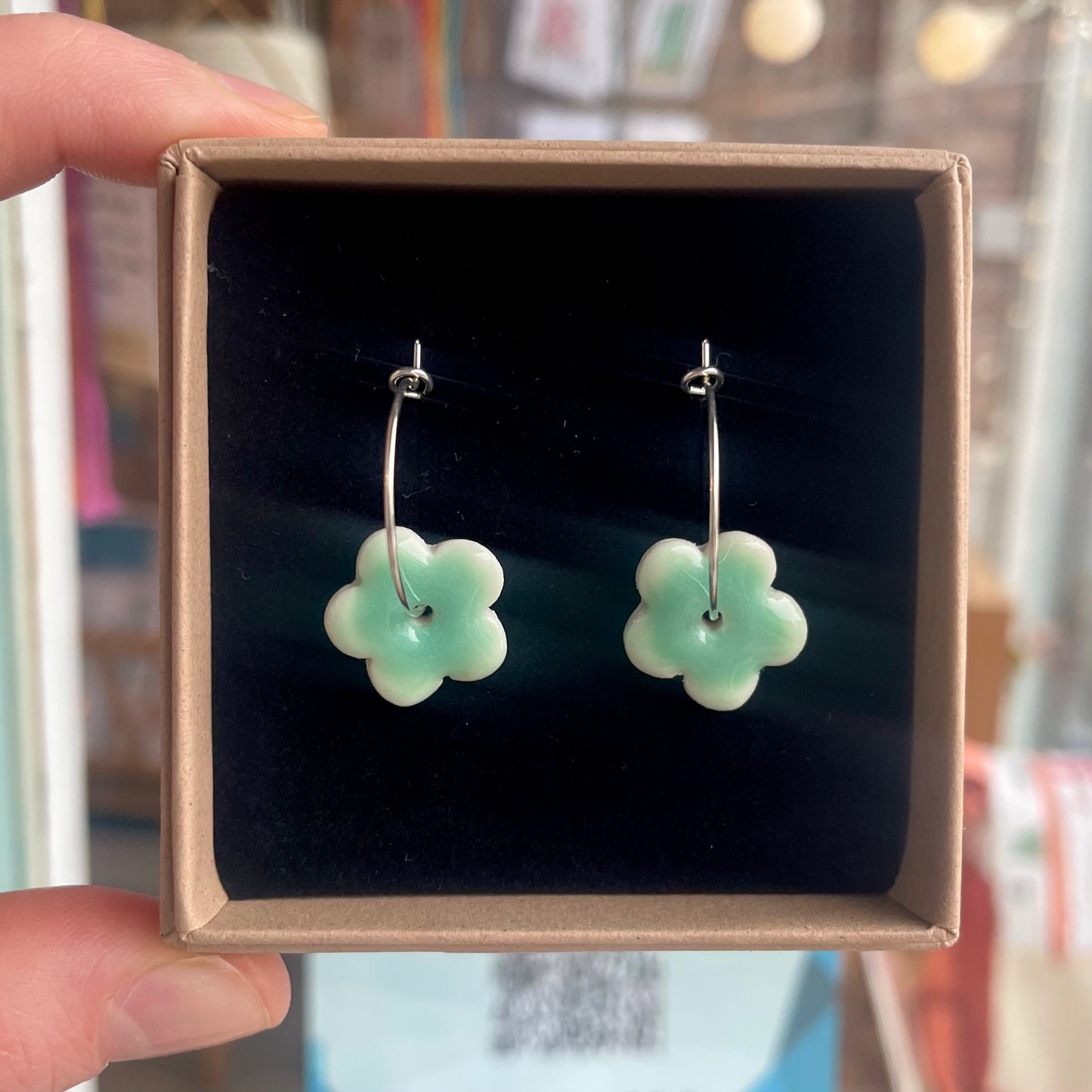 Porcelain Earrings (Silver Plated Hoops)