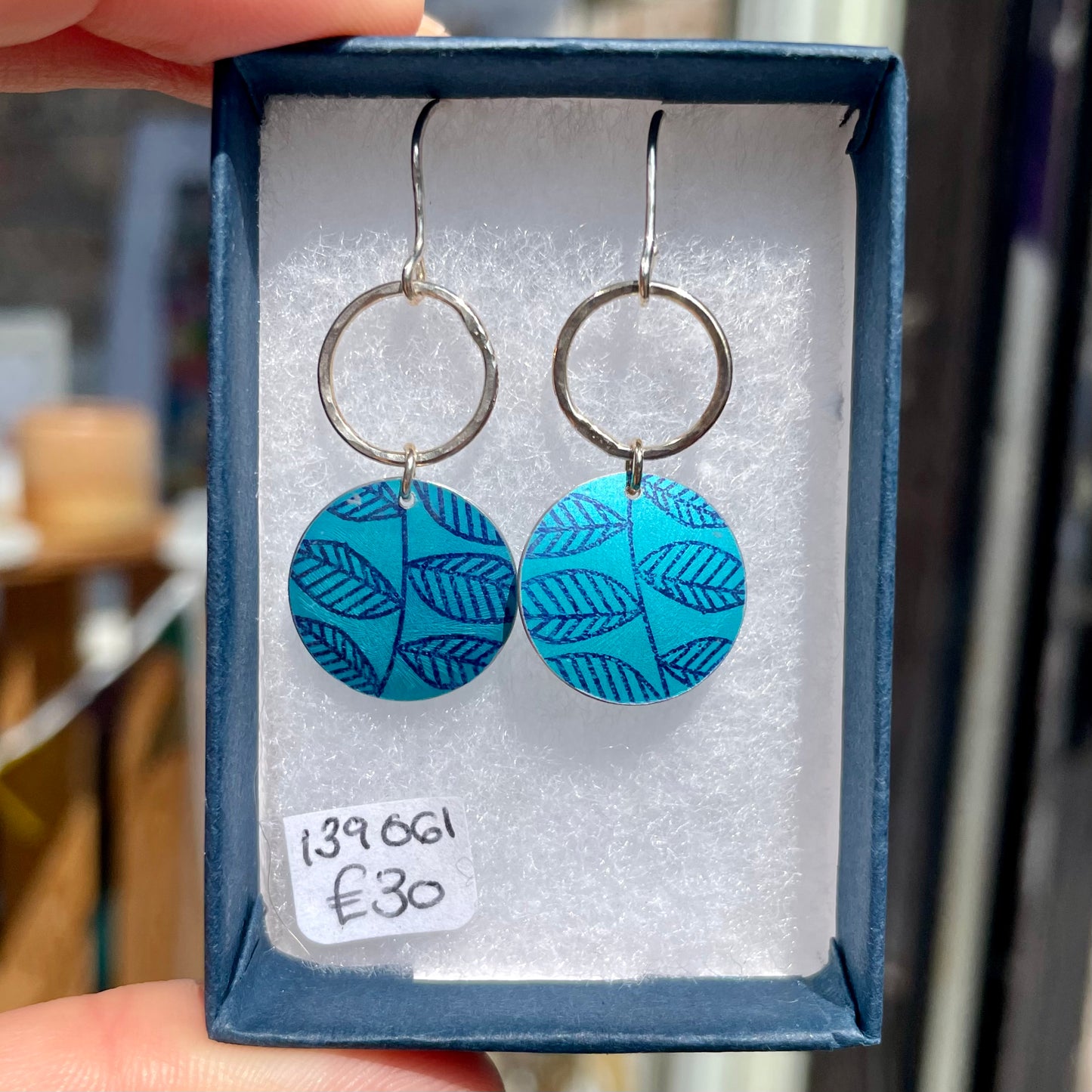 Leaf Circle and Silver Ring Earrings