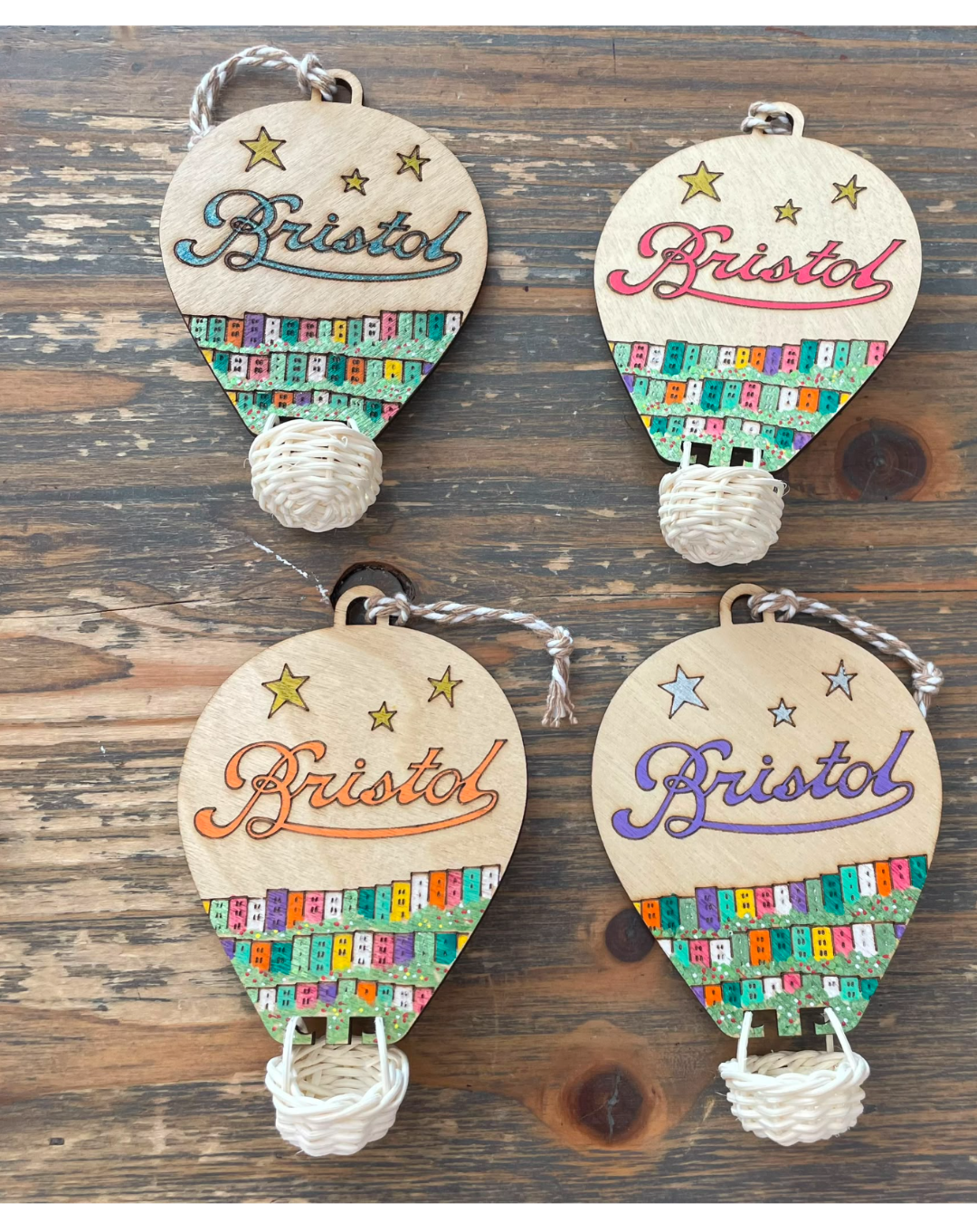 Laser Cut & Hand Painted Hanging Balloon with Wicker Basket