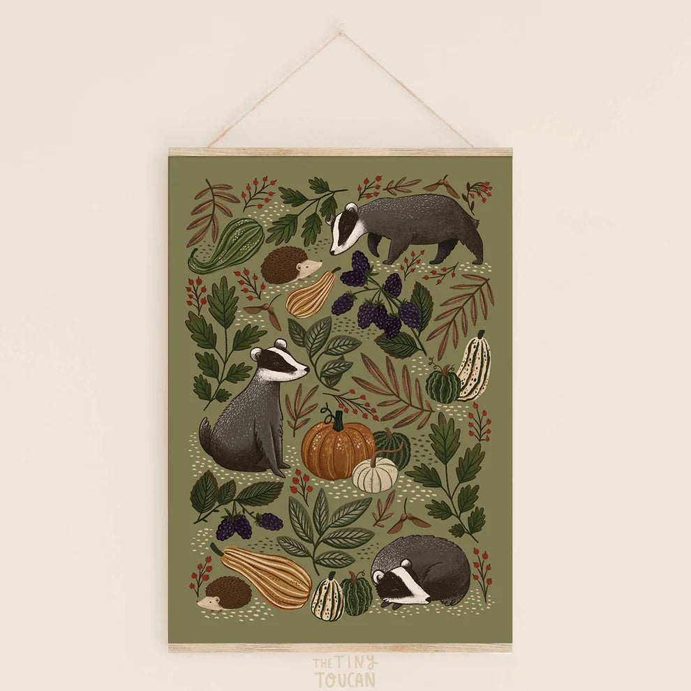 Badgers & Gourds Print A4