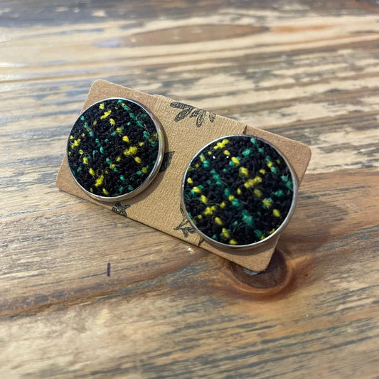Large Stud Earrings Plaid Design