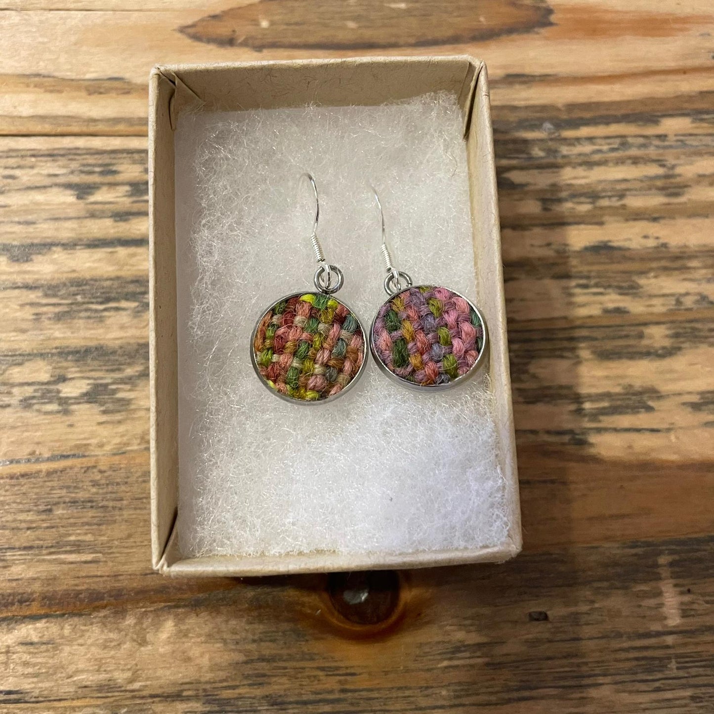 Small Drop Earrings Plaid Design