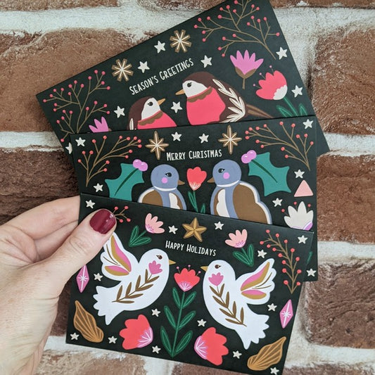 Christmas card pack of 6 - folk birds