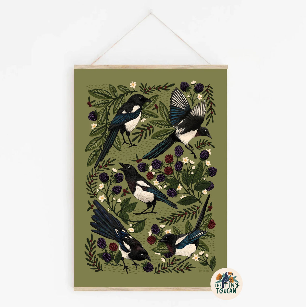 Magpie and Blackberry A4 Print