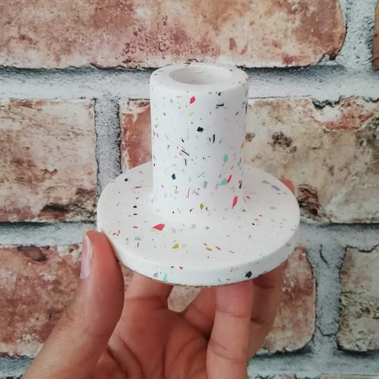 White Multi Terrazzo Candle Stick Holder