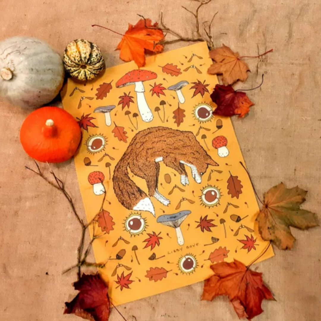 Autumn Fox Tea Towel