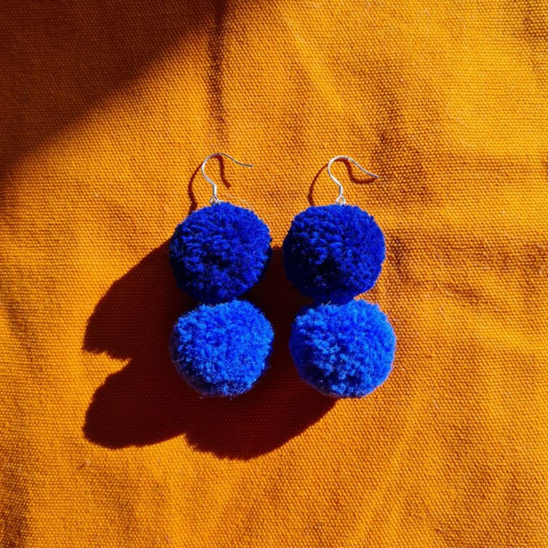 Double Pompom Earrings - Various Colours