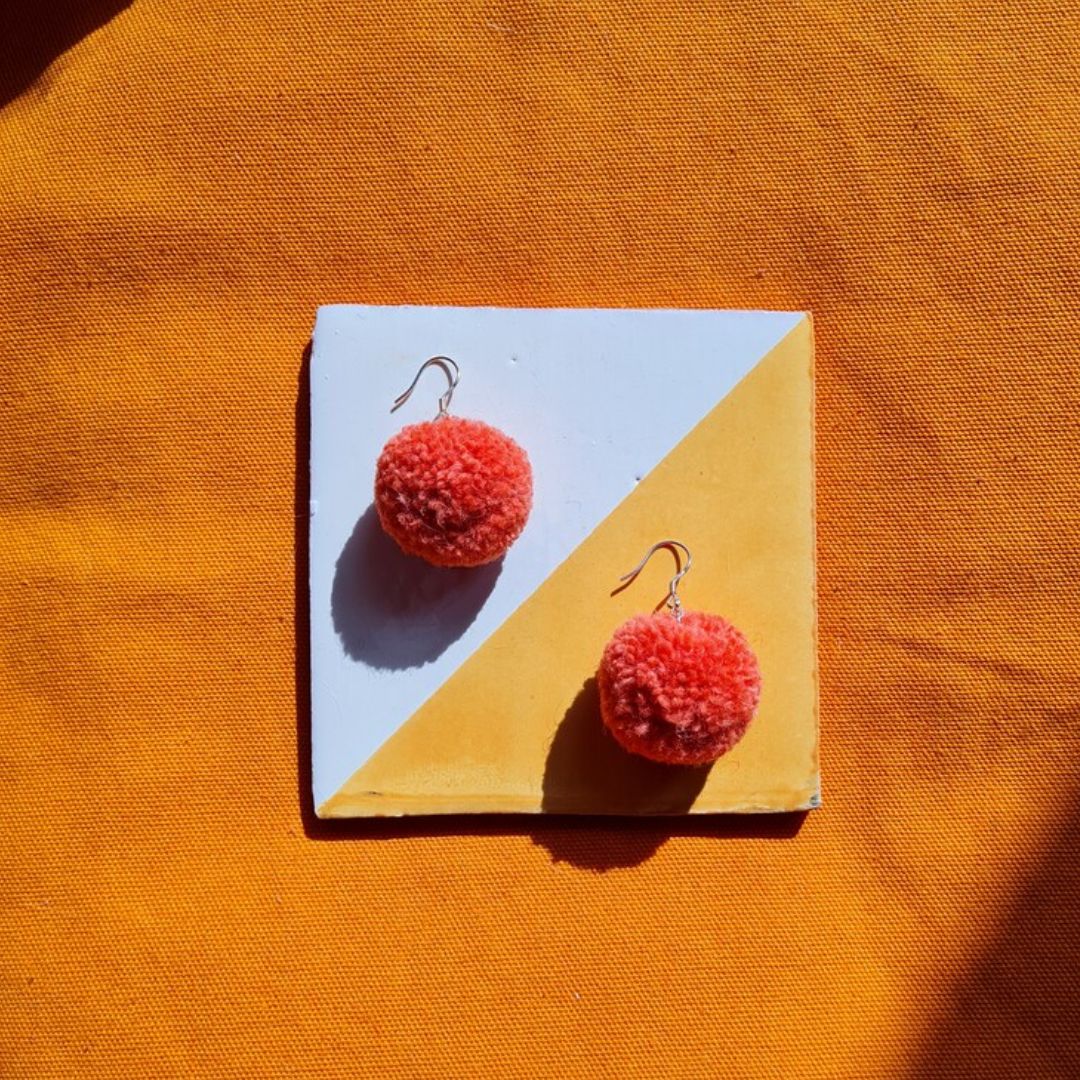 Coral Orange Pompom Earrings Single