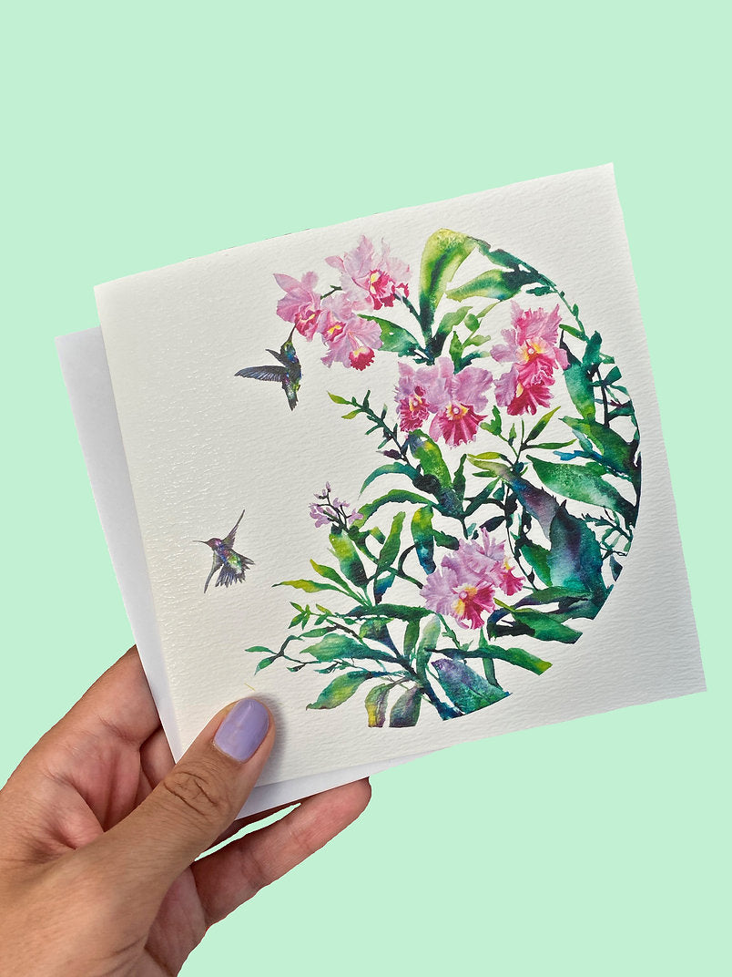 Hummingbirds & Orchids Card