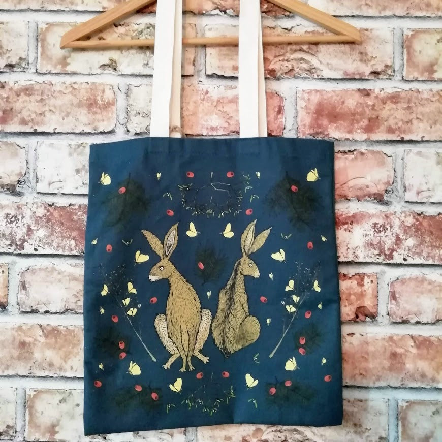 Hares In Winter Tote Navy