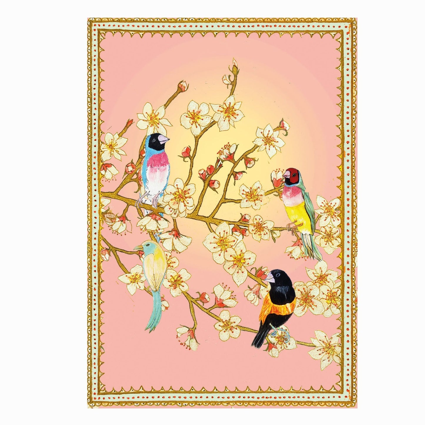 Cherry Blossom Birds Card