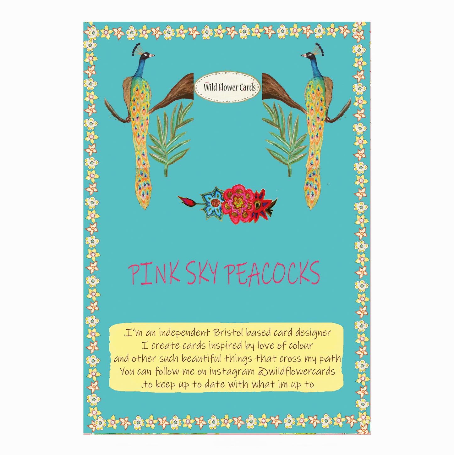 Pink Sky Peacocks Card