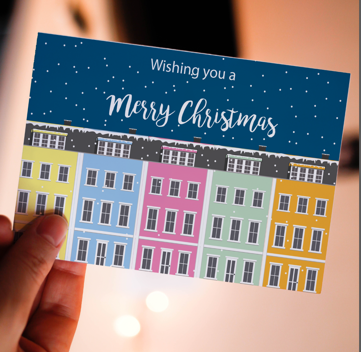 Christmas Blue Houses Card